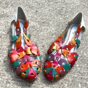 Vintage Multicolored Leather Huarache Slip On L J Simone Brazil 8M